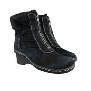 Baretraps Shoes Womens 8 Boots Winter Wedge Leather Faux Fur Warm Fashion Black